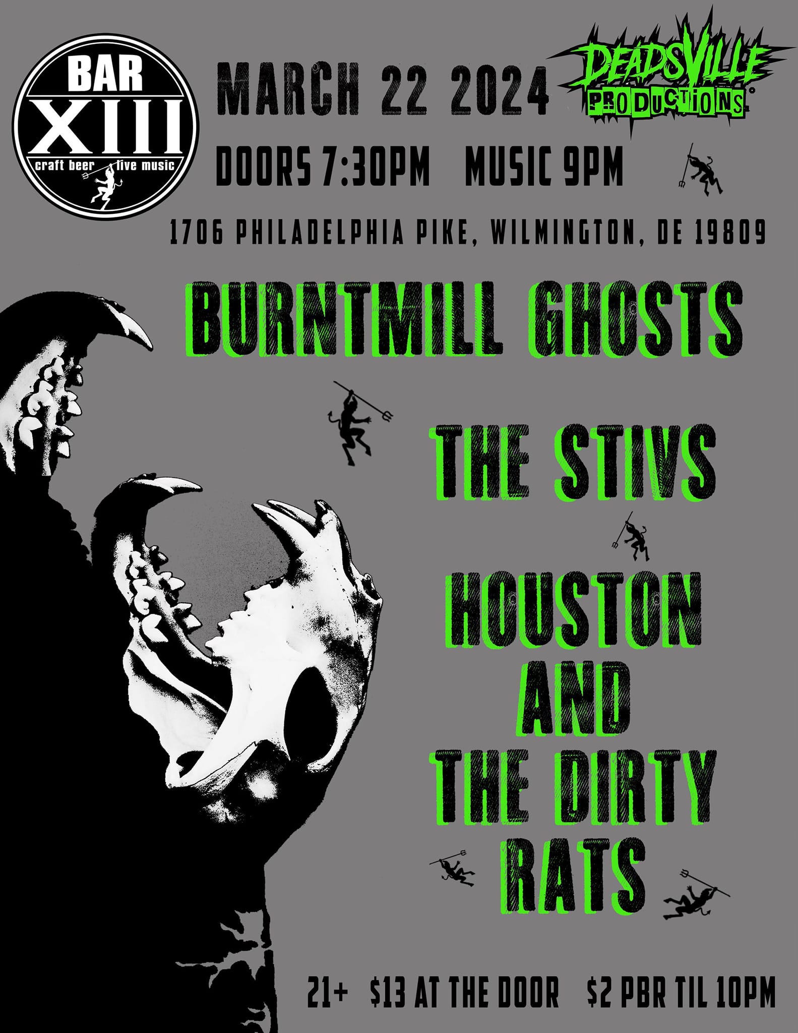 Hellaware Punk Night w Burntmill Ghosts - The Stivs - Houston and the Dirty  Rats - Bar XIII